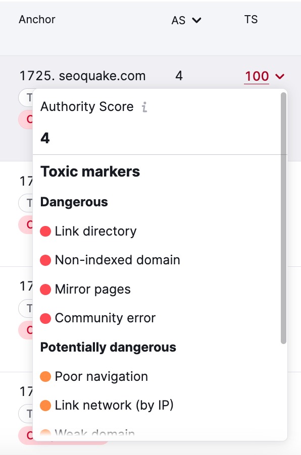 Dropdown list expanded, displaying toxic markers.
